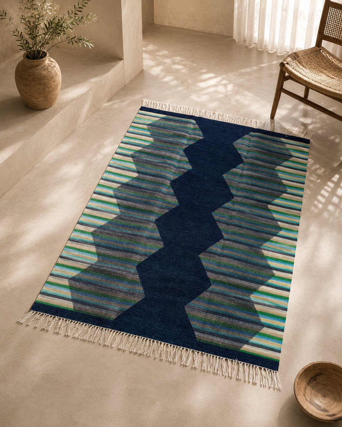 Nile - Indigo waves with aqua greens - 150 x 200 cm