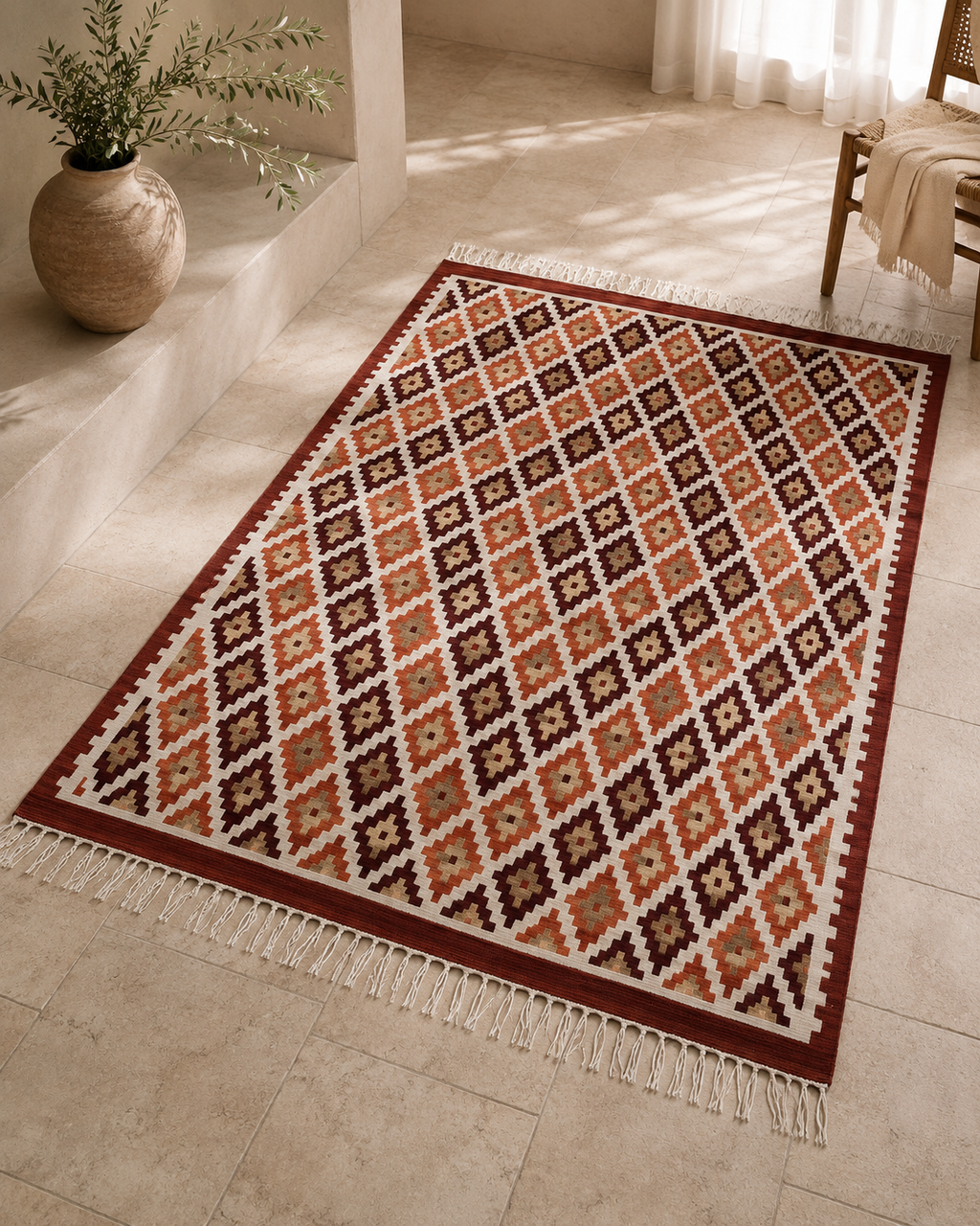 Sinai - Earthy grid in warm terracotta - 150 x 210 cm