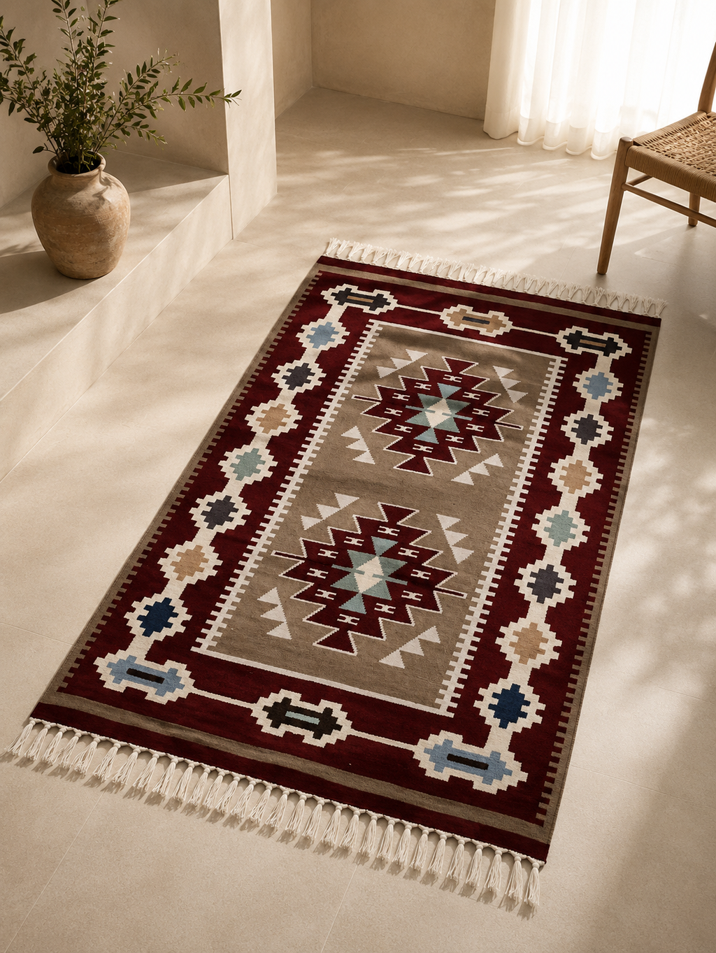 Nuba - Maroon medallions with teal accents - 90 x 150 cm
