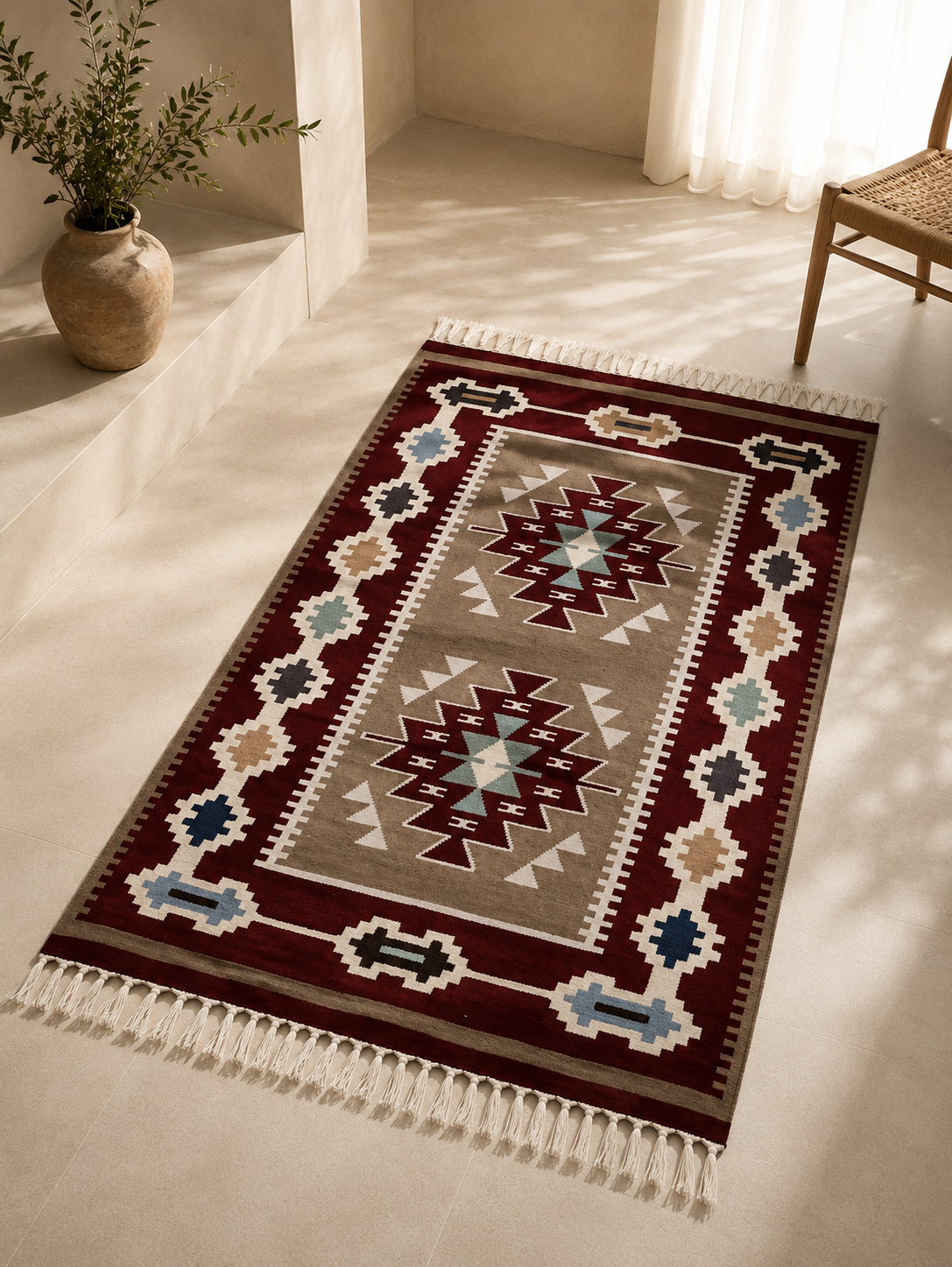 Nuba - Maroon medallions with teal accents - 90 x 150 cm