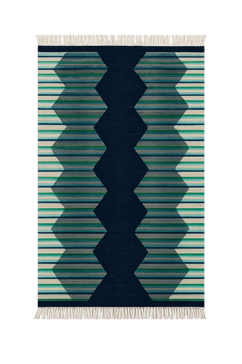 Nile - Indigo waves with aqua greens - 150 x 200 cm