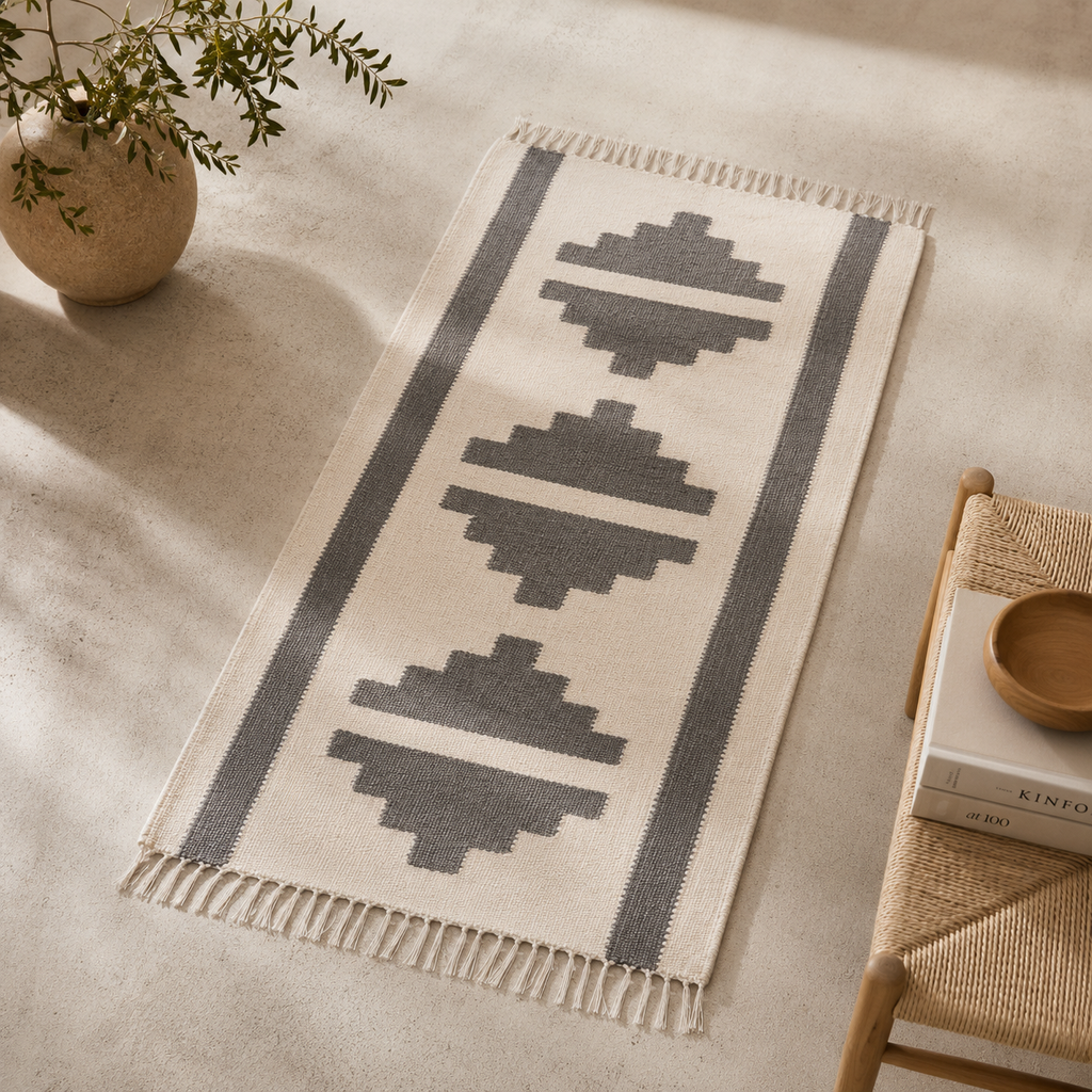 Siwa - Soft grey motifs on ivory - 70 x 140 cm