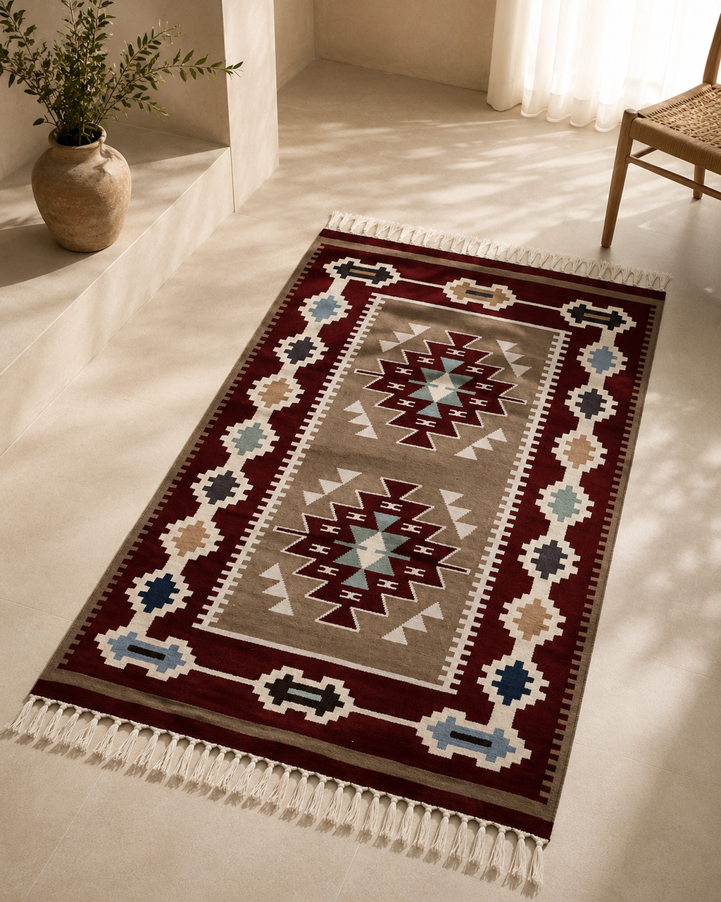 Nuba - Maroon medallions with teal accents - 90 x 150 cm